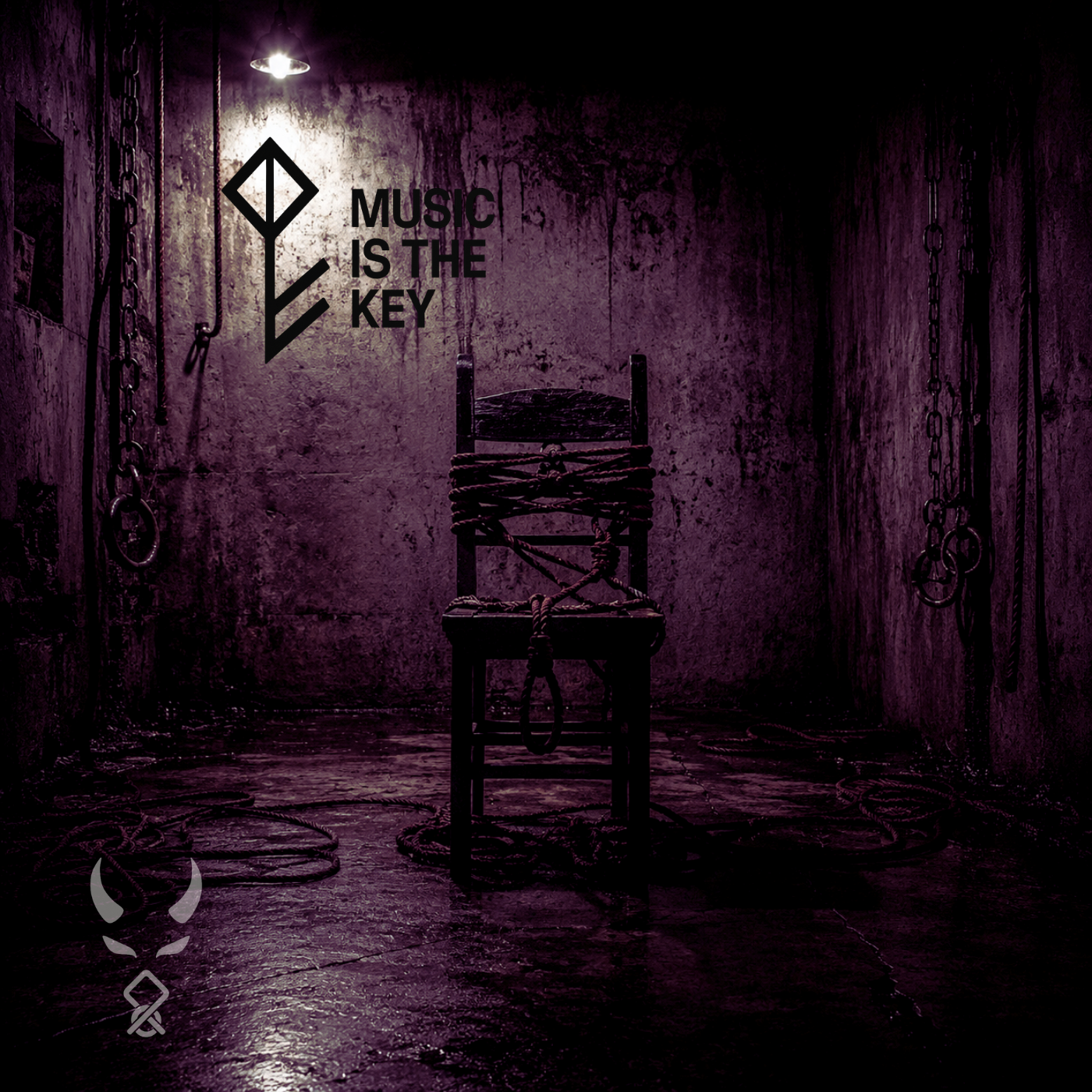 Dungeon concrete room with a rope-bound chair